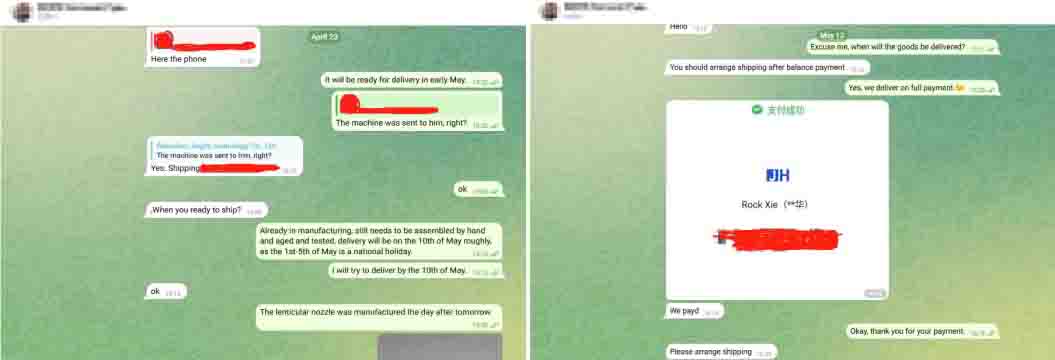 Discussion with the customer on delivery and payment