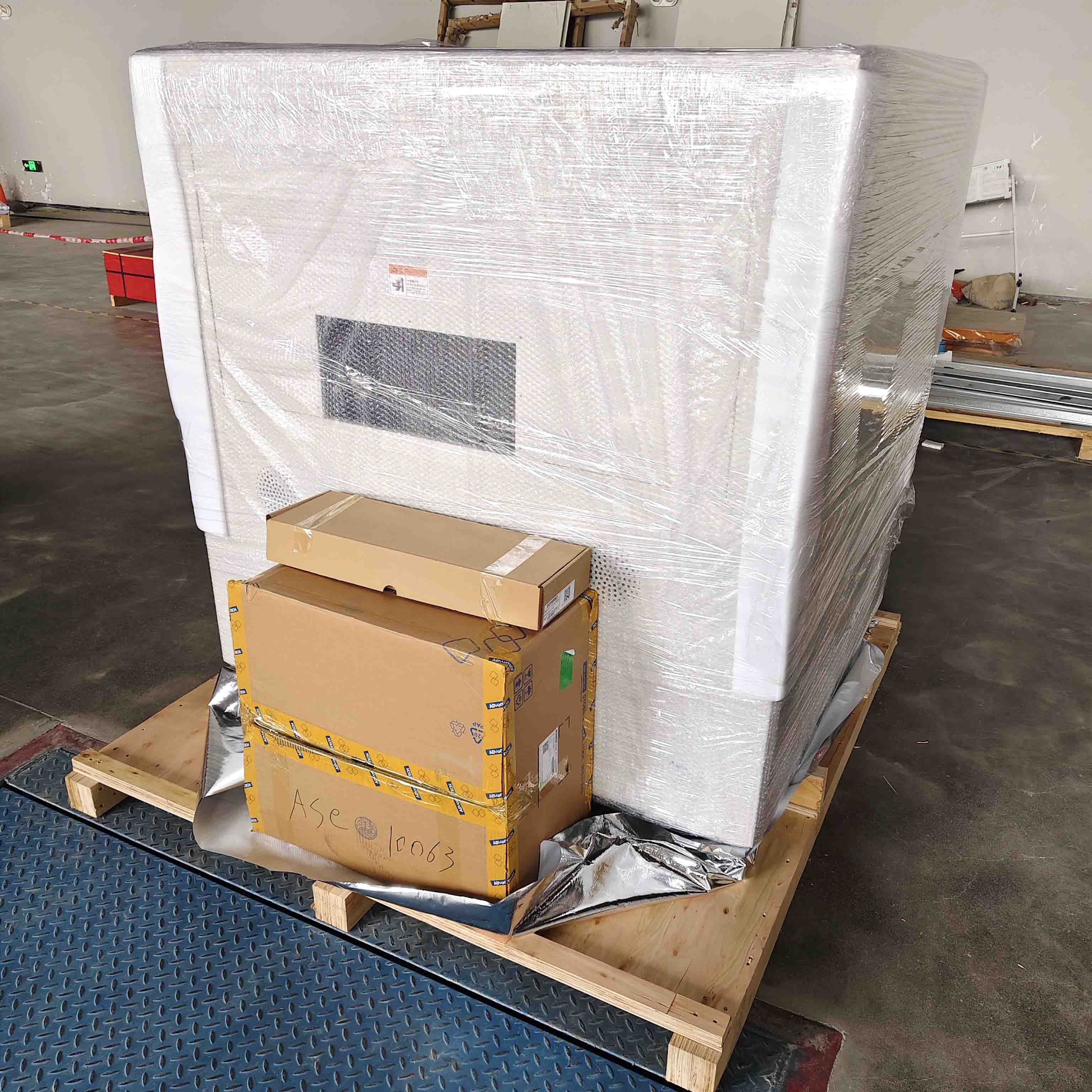 L5 solder paste printer wrapped and palletised for shipment