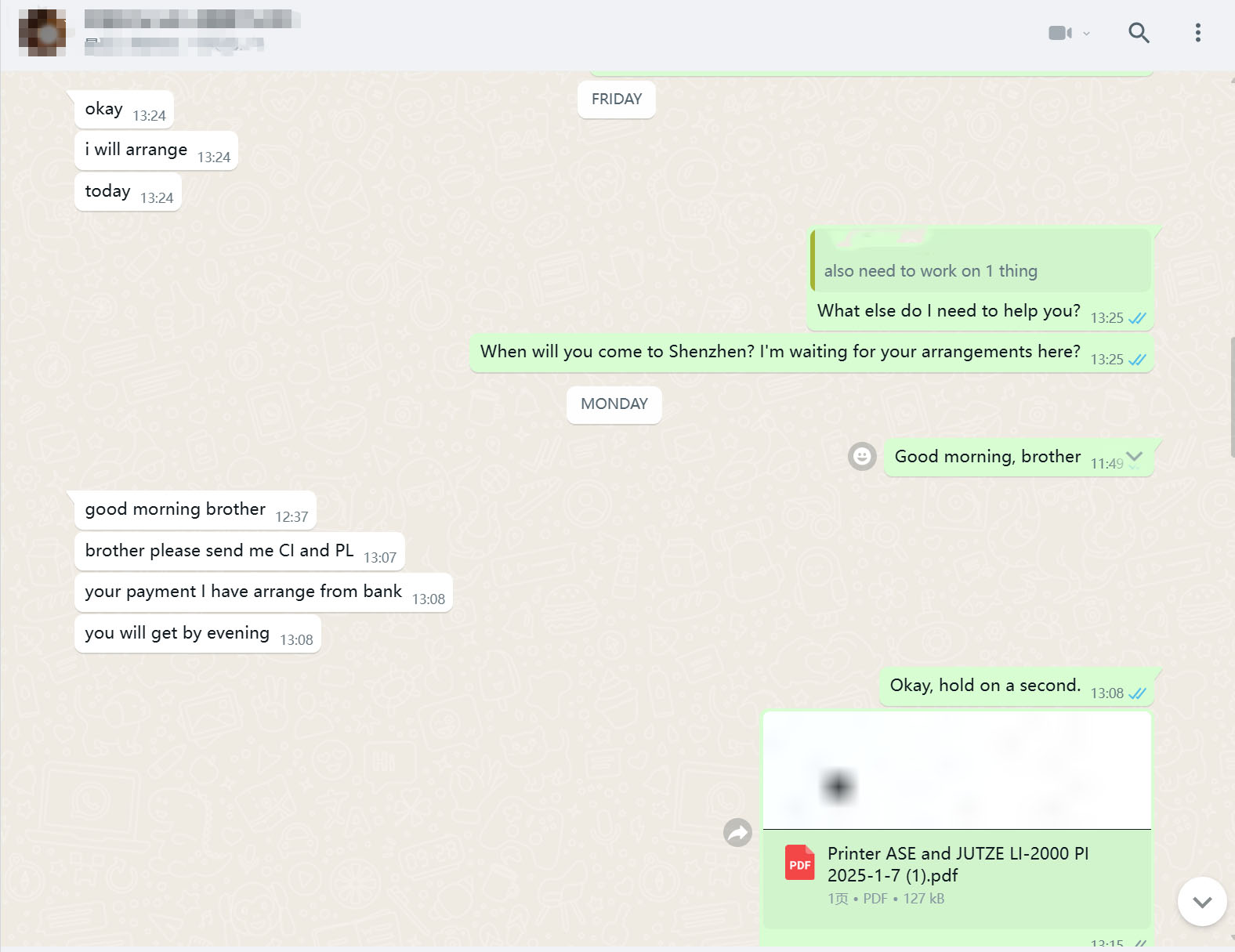 Payment and document messages with the Indian customer