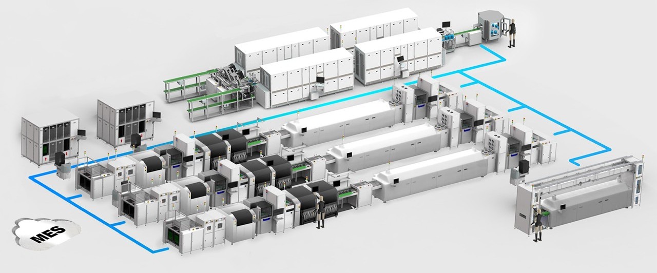 Automated production line layout shown in the JHIMS factory tour video